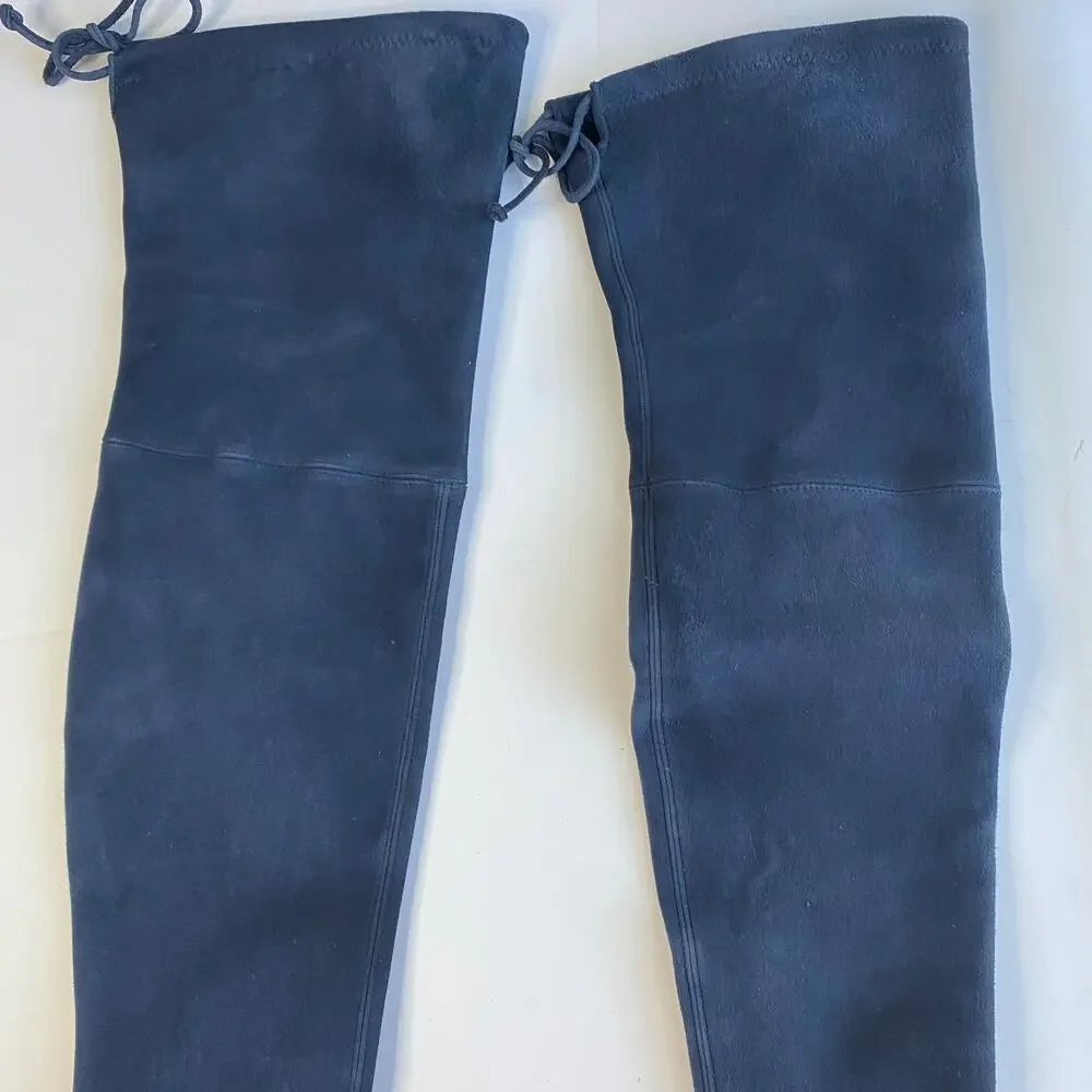 Stuart Weitzman Suede Blue Over the Knee Tie Model Heeled Boots Size 6.5